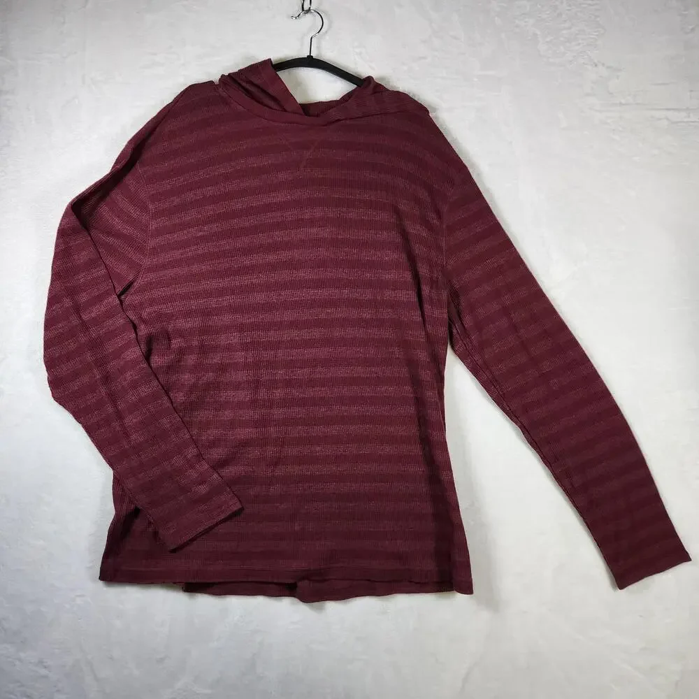 Banana Republic XXL Waffle Knit Hoodie Burgundy Maroon‎ Stripe Pullover Casual